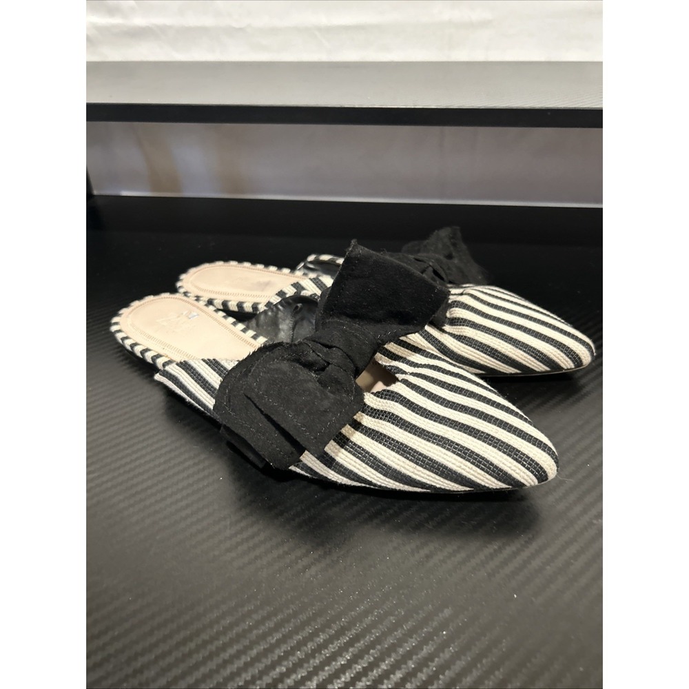 Rare Zara Knitted Striped Mules Slides With Bow Size 37 (EU) / 7.5 (US)